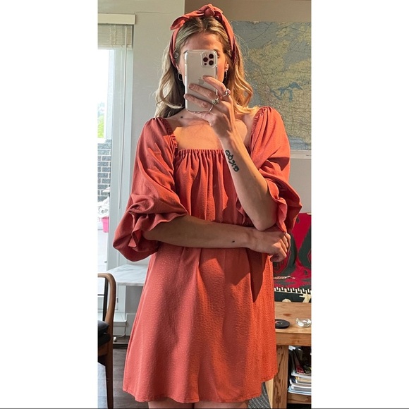 Handmade Olive Green Square Neckline Tunic Babydoll Dress - Picture 5 of 9